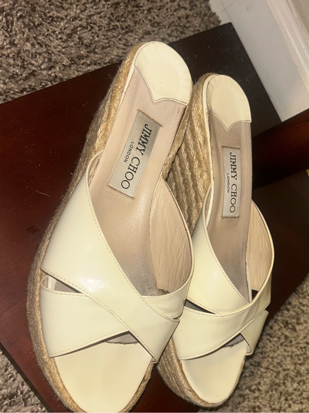 Jimmy Choo Espadrille Wedge Platform Sandals in a White Cream size 39